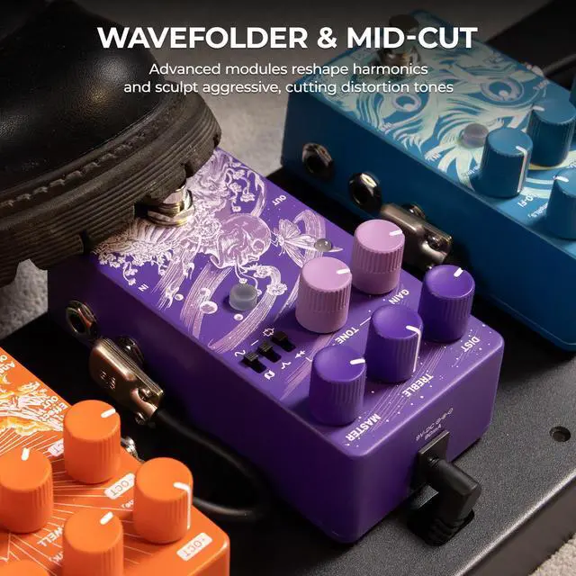 Alt view image 5 of 7 - Gnash Dual-Channel Analog Distortion Guitar Effects Pedal | Series/Parallel High - Gain Drive Channels with True Bypass for Bass & Electric Guitar, for Metal, Rock & Experimental