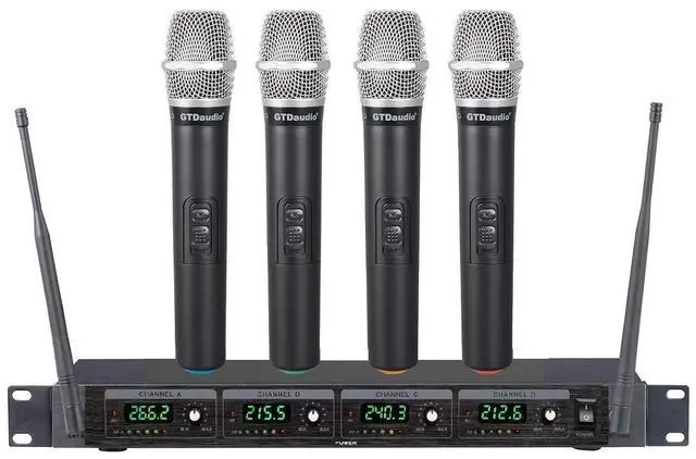 Main image of 4 Handheld Wireless Microphone Cordless mics System | Ideal for church, Karaoke, Dj Party, Range up to 300 ft