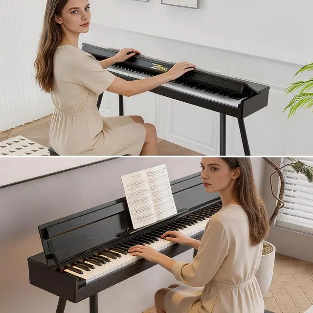 Alt view image 6 of 7 - 88 Key Full-Weighted Digital Piano - Wooden Upright Electric Keyboard with Progressive Hammer Action, 3-Pedal Unit, Stand & Headphone Jack for Beginner Adults (Black)