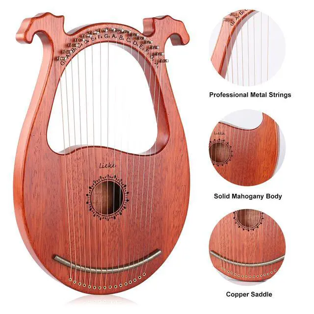 Alt view image 2 of 7 - Lyre Harp 16 Metal Strings Mahogany Mini Harp Instrument Gift | Easy to tune, Pleasant Tone for Beginner Practice Performance,Home Relaxation meditation Yoga Bedtime Soothing Music Healing