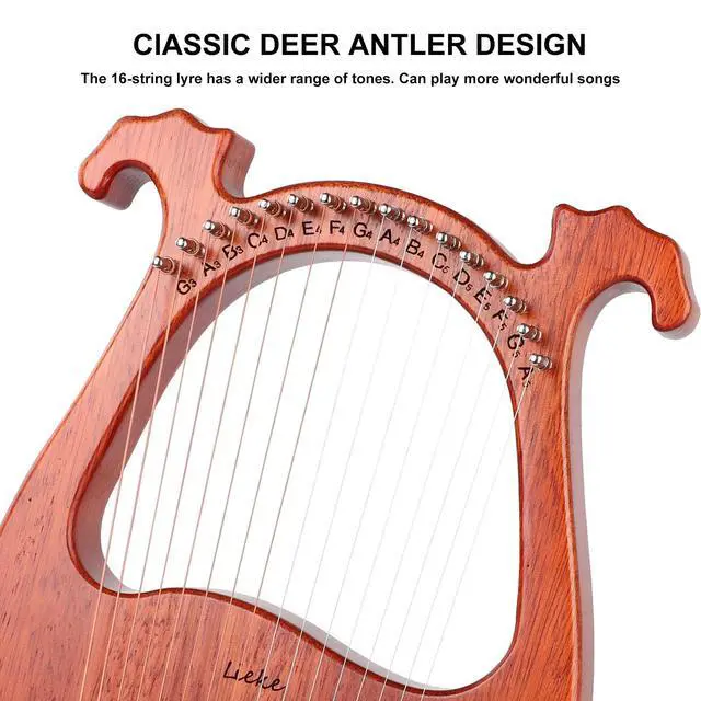 Alt view image 4 of 7 - Lyre Harp 16 Metal Strings Mahogany Mini Harp Instrument Gift | Easy to tune, Pleasant Tone for Beginner Practice Performance,Home Relaxation meditation Yoga Bedtime Soothing Music Healing