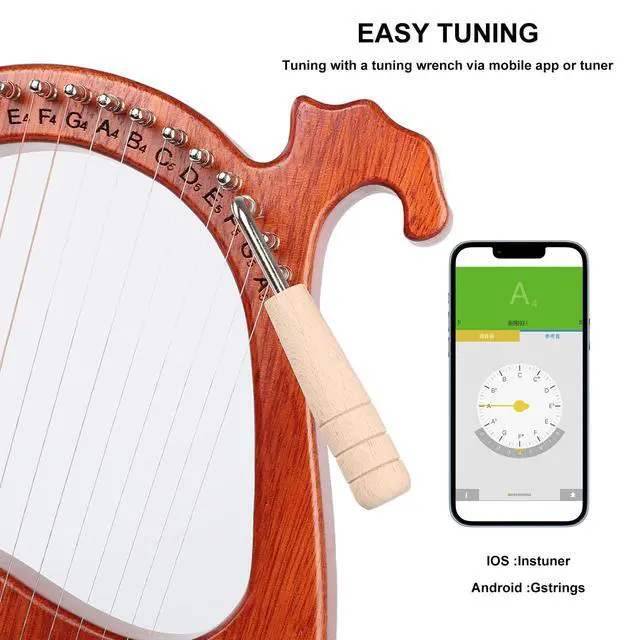 Alt view image 5 of 7 - Lyre Harp 16 Metal Strings Mahogany Mini Harp Instrument Gift | Easy to tune, Pleasant Tone for Beginner Practice Performance,Home Relaxation meditation Yoga Bedtime Soothing Music Healing