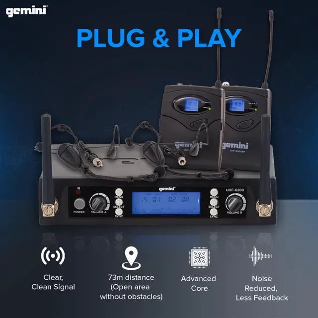 Alt view image 2 of 7 - UHF Dual Headset & Lavalier Wireless Mic System (UHF-6200HL) | Dual UHF headset & lavalier mics, 512-537.5 MHz - auto SYNC pairing - 2 XLR outs + 1/4" summed mix out - LCD, 1U rack mount