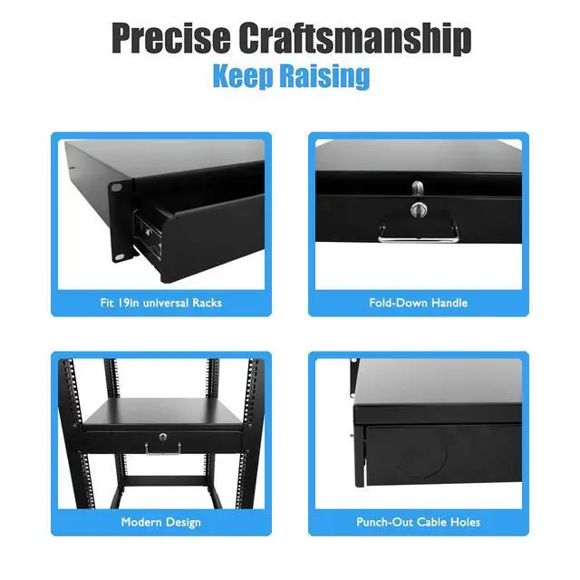 Alt view image 4 of 6 - 2U Rack Drawer Server Cabinet Case 19 Inch Rack Mount DJ Locking Rack Network Rack Deep Drawer with Key, with Rear Pass-Through Holes for Routing Cables(2U)