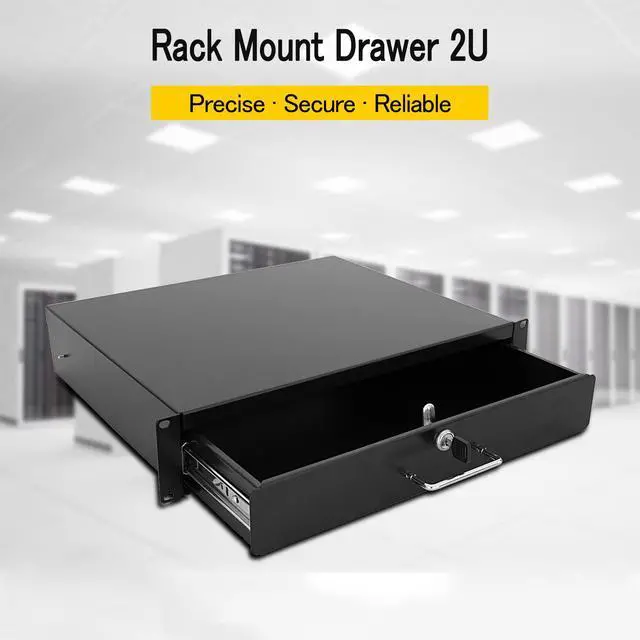 Alt view image 2 of 6 - 2U Rack Drawer Server Cabinet Case 19 Inch Rack Mount DJ Locking Rack Network Rack Deep Drawer with Key, with Rear Pass-Through Holes for Routing Cables(2U)