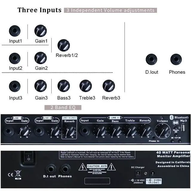 Alt view image 7 of 7 - Portable Acoustic Guitar Amplifier, for Performers On The Go, Built-in Bluetooth (40W Battery-Powered)