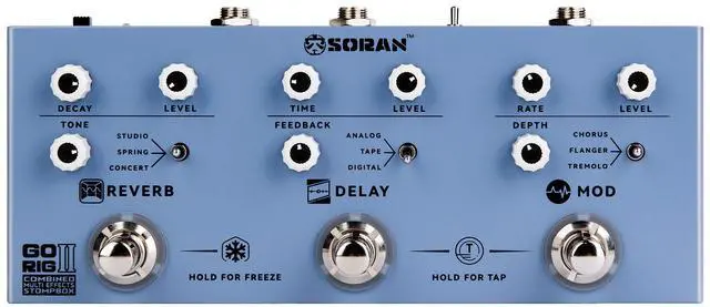 Main image of Go Rig II Multi Effects Pedal, Electric Guitar Stompbox with 3 Mod (Tap Tempo), 3 Delay (Tap Tempo), 3 Reverb (Freeze), Tempo Sync, Stereo Out, 5+H USB-C Battery, Compact Metal Ambient Processor