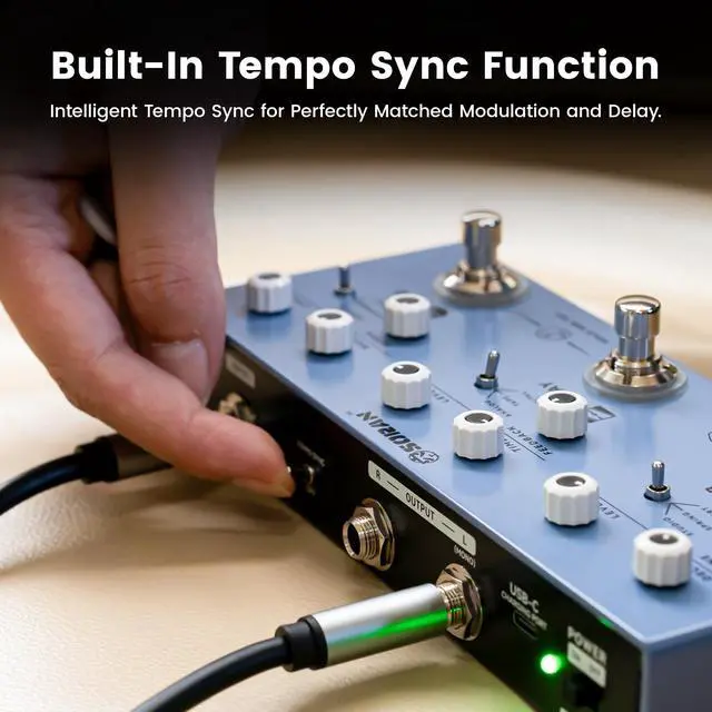 Alt view image 4 of 7 - Go Rig II Multi Effects Pedal, Electric Guitar Stompbox with 3 Mod (Tap Tempo), 3 Delay (Tap Tempo), 3 Reverb (Freeze), Tempo Sync, Stereo Out, 5+H USB-C Battery, Compact Metal Ambient Processor