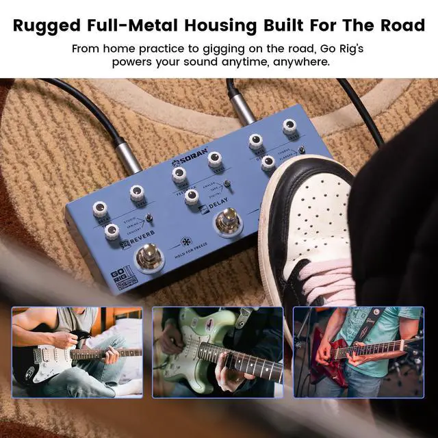 Alt view image 3 of 7 - Go Rig II Multi Effects Pedal, Electric Guitar Stompbox with 3 Mod (Tap Tempo), 3 Delay (Tap Tempo), 3 Reverb (Freeze), Tempo Sync, Stereo Out, 5+H USB-C Battery, Compact Metal Ambient Processor