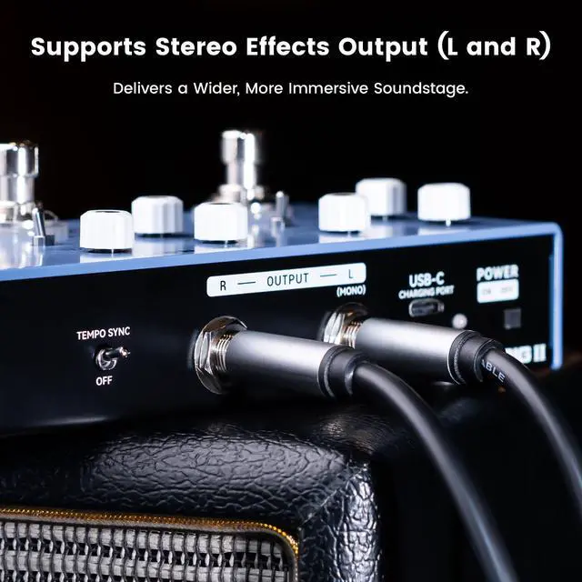 Alt view image 5 of 7 - Go Rig II Multi Effects Pedal, Electric Guitar Stompbox with 3 Mod (Tap Tempo), 3 Delay (Tap Tempo), 3 Reverb (Freeze), Tempo Sync, Stereo Out, 5+H USB-C Battery, Compact Metal Ambient Processor