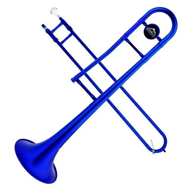 Alt view image 6 of 7 - Bb Tenor Slide Trombone, B Flat Brass Plated Trombone Instrument for Beginners Students with Hard Case, with Mouthpiece, White Gloves (12.5mm/200 mm), Blue