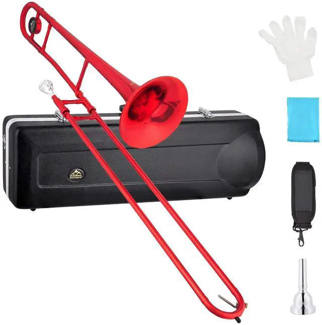 Main image of Bb Tenor Slide Trombone Brass Musical Instrument with Hard Case,Mouthpiece,Gloves,Cleaning Cloth for Beginners Standard Bell(7.87"/200 mm),Red
