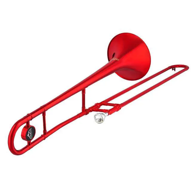 Alt view image 6 of 7 - Bb Tenor Slide Trombone Brass Musical Instrument with Hard Case,Mouthpiece,Gloves,Cleaning Cloth for Beginners Standard Bell(7.87"/200 mm),Red