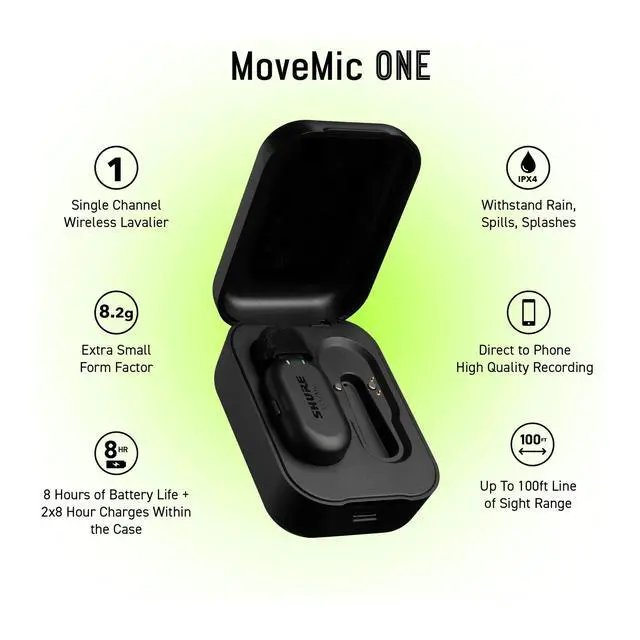 Alt view image 5 of 7 - MoveMic One - Pro Direct to Phone Wireless Lavalier Microphone for iPhone & Android, Bluetooth Mini Mic, 24 Hours Charge, Quick Set Up, IPX4, Compact & Portable Clip Lav (MV-ONE-Z7)