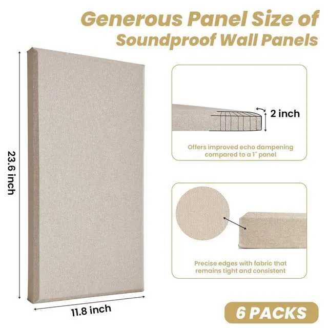 Alt view image 2 of 7 - 6PCS Fiberglass Acoustic Panels, 23.6"x11.8"x2" Sound Proof Panels for Walls, High NRC Sound Absorbing Panels, Noise Cancelling Wall Panels for Recording Studio, Home Office & Theater