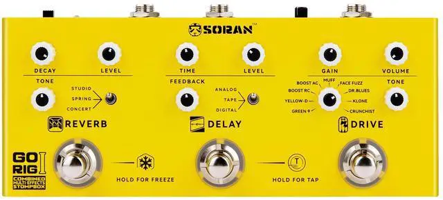 Main image of Go Rig I Multi Effects Pedal, Electric Guitar Multi-effects Stompbox with 9 Drive, 3 Delay (Tap Tempo), 3 Reverb (Freeze), Noise Gate, Stereo Output, 5+ Hours USB-C Battery, Compact Metal