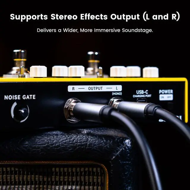 Alt view image 5 of 7 - Go Rig I Multi Effects Pedal, Electric Guitar Multi-effects Stompbox with 9 Drive, 3 Delay (Tap Tempo), 3 Reverb (Freeze), Noise Gate, Stereo Output, 5+ Hours USB-C Battery, Compact Metal