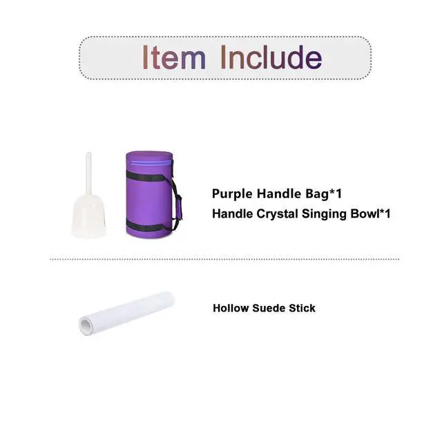 Alt view image 6 of 6 - 440HZ 6 Inch F Note Handle Clear Quartz Crystal Singing Bowl + 6" Purple Colored Carry Case Bag + One Suede Mallet