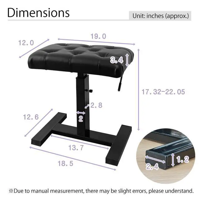 Alt view image 2 of 7 - Height Adjustable Keyboard Bench Hydraulic Lifting Tufted | Piano Bench 19.3" x 12.2" PU Leather Seat Keyboard Chair Heavy Duty Piano Stool with High-Density Sponge Alloy Base