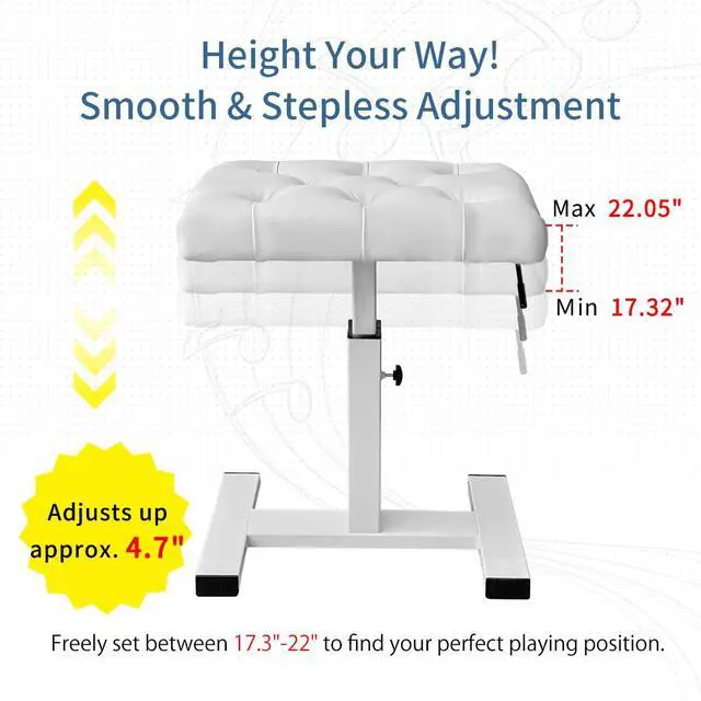 Alt view image 3 of 7 - Height Adjustable Keyboard Bench Hydraulic Lifting Tufted | Piano Bench 19.3" x 12.2" PU Leather Seat Keyboard Chair Heavy Duty Piano Stool with High-Density Sponge Alloy Base