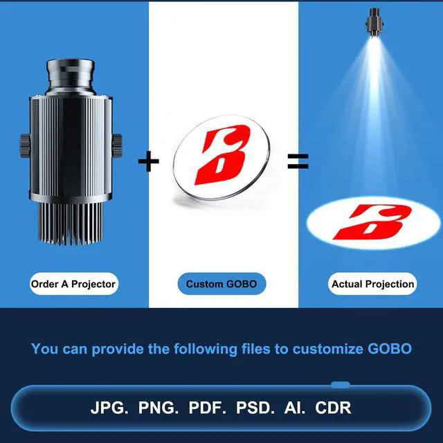 Alt view image 2 of 6 - 35W GOBO Projector IP67 Waterproof Custom Logo Light | Free custom GOBO lens, remote control, IP67 aluminum housing, for storefronts weddings bars stage events, indoor/outdoor use