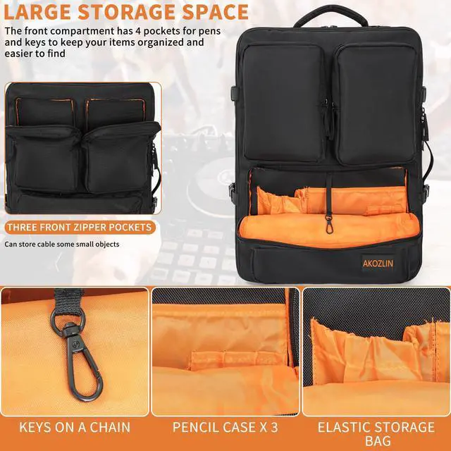 Alt view image 7 of 7 - DJ Mixer Travel Backpack 15"x9.8"x21.6" For Controller DJ Multi-Pockets With USB Port For Two Equipments,Laptop,Vinyl Records,Cables Accessories