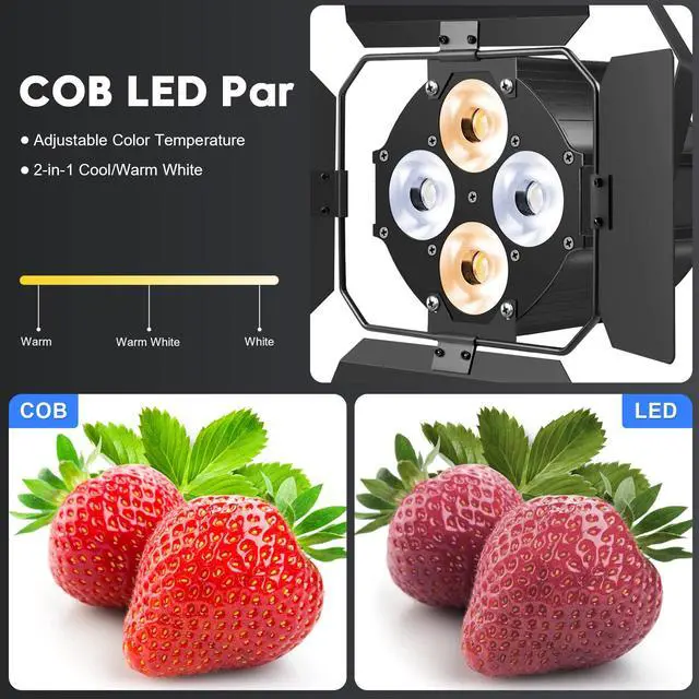 Alt view image 3 of 7 - Stage Lights with Barn Doors, LED Par Lights Warm & Cool White Spotlights, Sound Activated DMX512 Professional Par Can Light for Theater Church Events Wedding Studio Concert 4 Packs