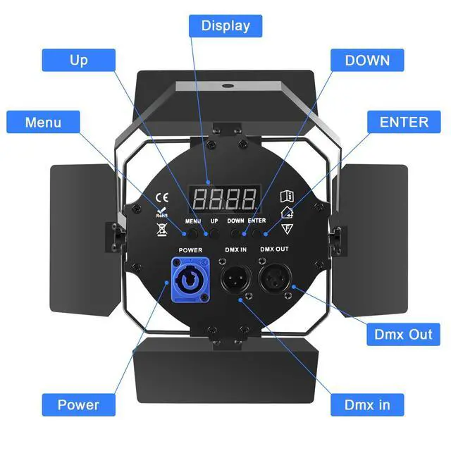 Alt view image 4 of 7 - Stage Lights with Barn Doors, LED Par Lights Warm & Cool White Spotlights, Sound Activated DMX512 Professional Par Can Light for Theater Church Events Wedding Studio Concert 4 Packs