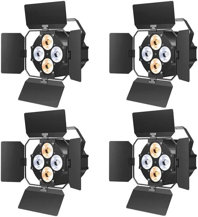 Main image of Stage Lights with Barn Doors, LED Par Lights Warm & Cool White Spotlights, Sound Activated DMX512 Professional Par Can Light for Theater Church Events Wedding Studio Concert 4 Packs
