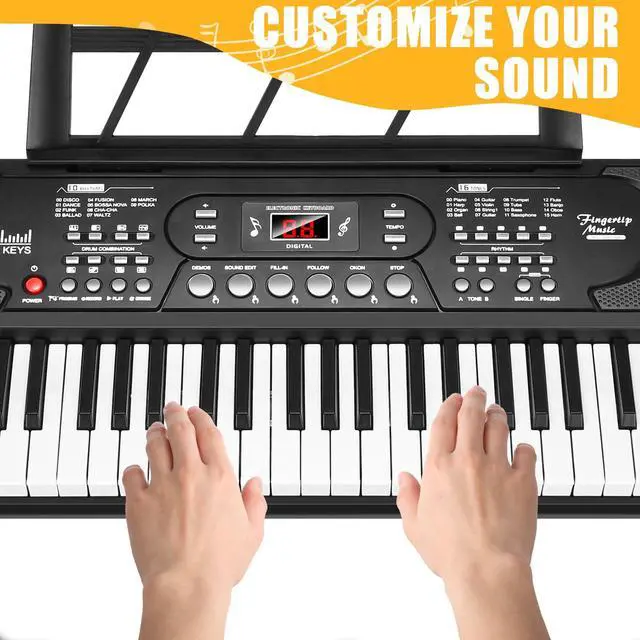Alt view image 6 of 7 - 61 Key Keyboard Piano with Stand, Portable Electric Piano Keyboard Kit for Beginners with Stand, Microphone,Note Stickers, Music Rest, Digital Music Keyboard Built-In Speakers