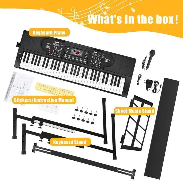 Alt view image 7 of 7 - 61 Key Keyboard Piano with Stand, Portable Electric Piano Keyboard Kit for Beginners with Stand, Microphone,Note Stickers, Music Rest, Digital Music Keyboard Built-In Speakers