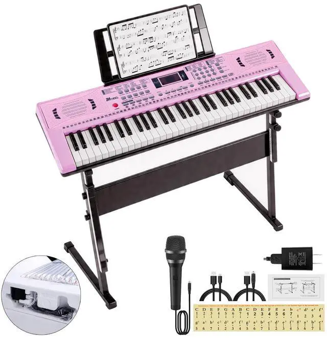 Main image of 61 Key Keyboard Piano, Digital Kids Piano Keyboard with Stand, Gift for Early Education Children, Pink