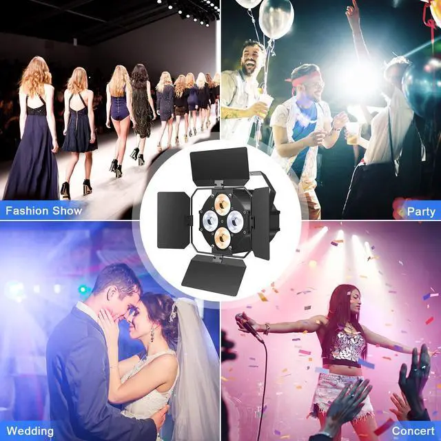 Alt view image 6 of 7 - Stage Lights with Barn Doors, LED Par Lights Warm & Cool White Spotlights, Sound Activated DMX512 Professional Par Can Light for Theater Church Events Wedding Studio Concert 4 Packs