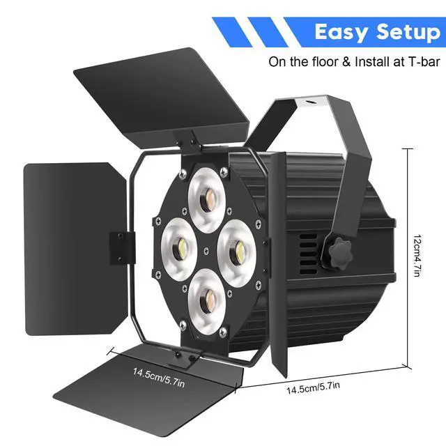 Alt view image 7 of 7 - Stage Lights with Barn Doors, LED Par Lights Warm & Cool White Spotlights, Sound Activated DMX512 Professional Par Can Light for Theater Church Events Wedding Studio Concert 4 Packs
