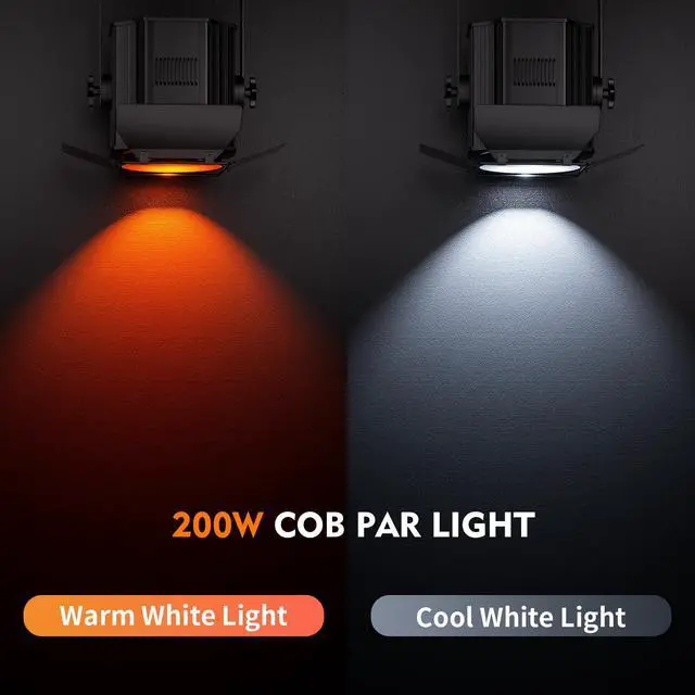 Alt view image 3 of 7 - 200W Stage Par Lights Spotlights with Barn Doors, RGBWA UV 6in1 COB Par Light, Warm & Cold White Uplights DMX512 Sound Activated Controlled, DJ Lights for Party Indoor Church Wedding(2 Pack)