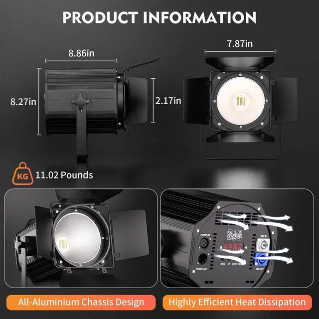 Alt view image 6 of 7 - 200W Stage Par Lights Spotlights with Barn Doors, RGBWA UV 6in1 COB Par Light, Warm & Cold White Uplights DMX512 Sound Activated Controlled, DJ Lights for Party Indoor Church Wedding(2 Pack)