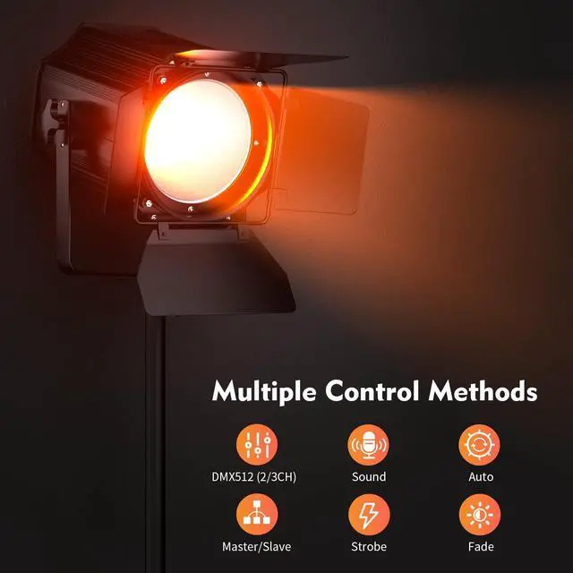 Alt view image 4 of 7 - 200W Stage Par Lights Spotlights with Barn Doors, RGBWA UV 6in1 COB Par Light, Warm & Cold White Uplights DMX512 Sound Activated Controlled, DJ Lights for Party Indoor Church Wedding(2 Pack)