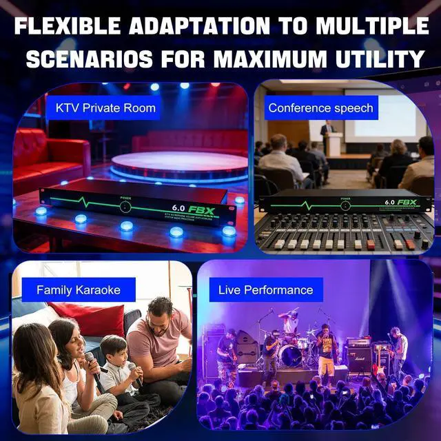 Alt view image 6 of 6 - Professional Feedback Suppressor, Audio Processor, 6-In 6-Out Microphone Anti-Howling Frequency Shifter, Feedback Eliminator for Performance Stage Conference and Karaoke, Plug-and-Play Design
