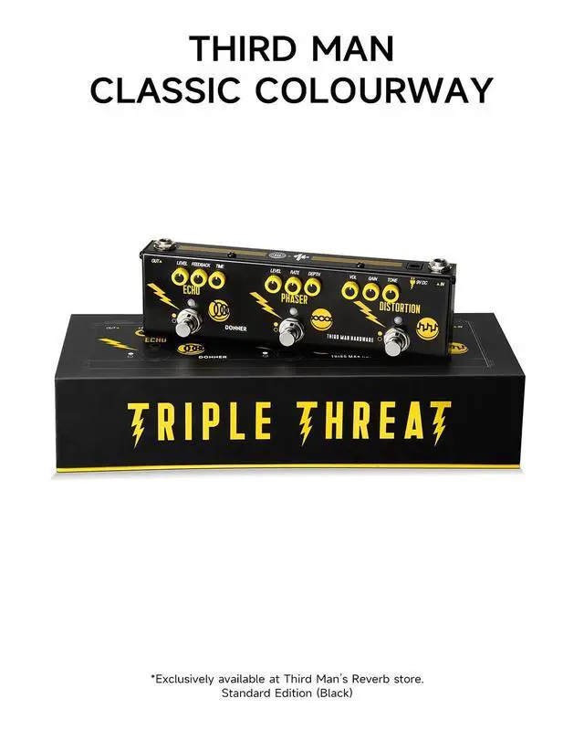 Alt view image 7 of 7 - X Third Man Hardware Multi-Effect Pedal, Triple Threat 3-in-1 Analog Guitar Pedal Distortion Phaser Echo Pedal with Adapter for Electric Guitar
