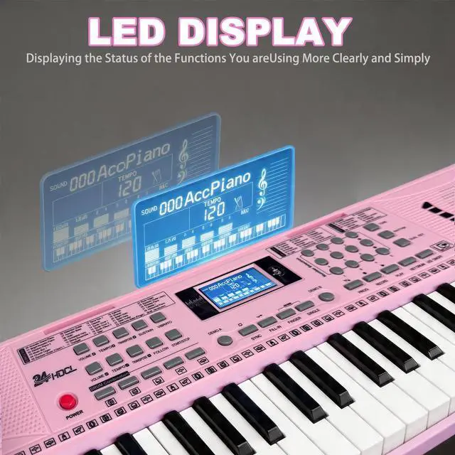 Alt view image 3 of 7 - 61 Key Keyboard Piano, Digital Kids Piano Keyboard with Stand, Gift for Early Education Children, Pink