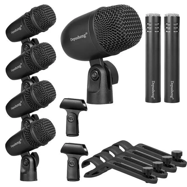 Alt view image 5 of 7 - 7-Piece Drum Microphone Set with 5 Dynamic Percussion Microphones and 2 Condenser Percussion Microphones Ideal for Instrument Recording and Music Production