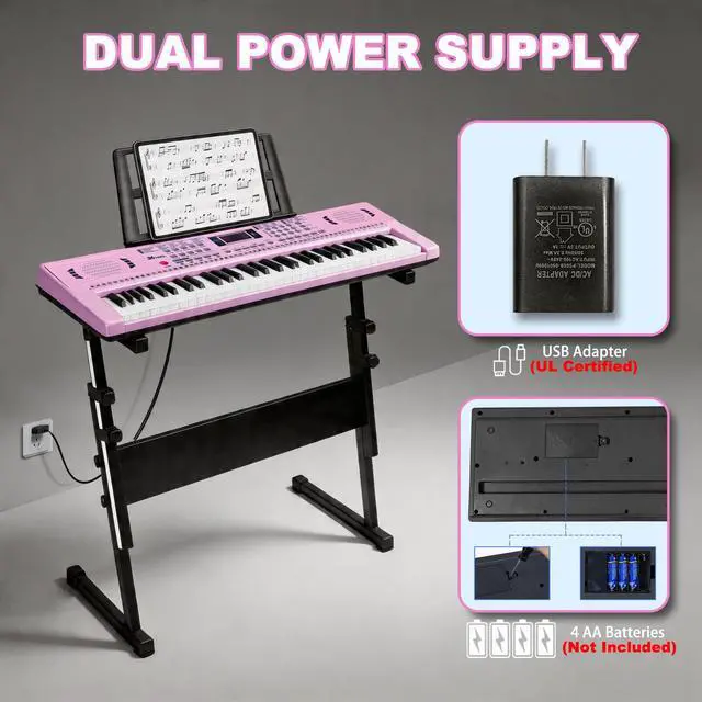 Alt view image 5 of 7 - 61 Key Keyboard Piano, Digital Kids Piano Keyboard with Stand, Gift for Early Education Children, Pink