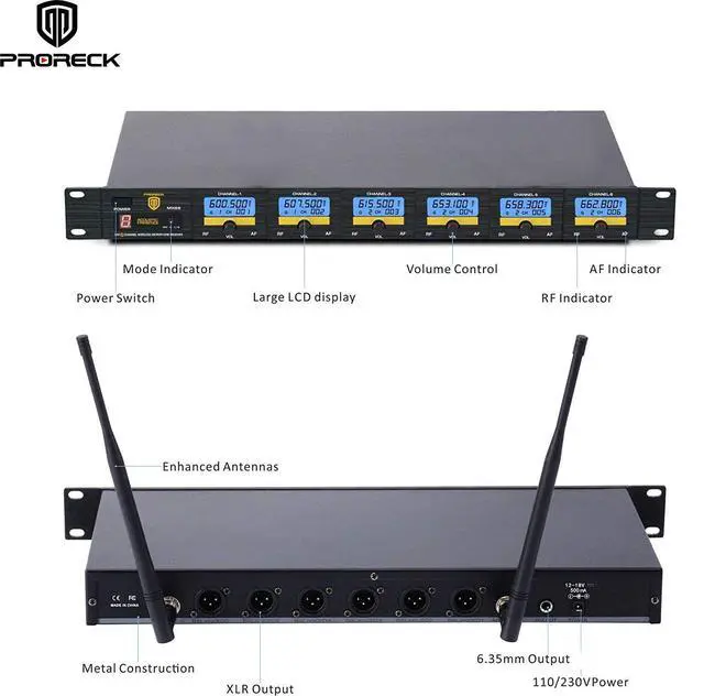 Alt view image 3 of 7 - MX66 6-Channel UHF Wireless Microphone System with 6 Hand-held Microphones Karaoke Machine for Party/Wedding/Church/Conference/Speech