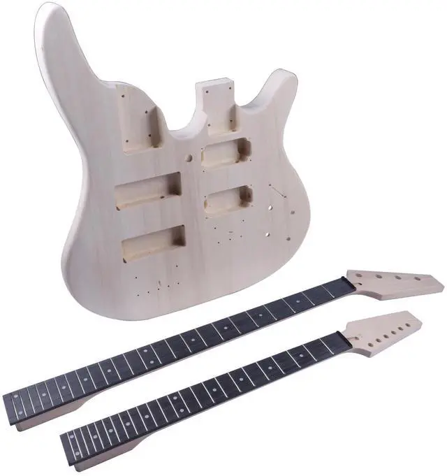Alt view image 3 of 7 - Double Neck DIY Guitar & Bass Kit 6 String & 4 String Guitar Kit | Basswood Body, Hard Maple Neck, Engineered Fretboard, Chrome Hardware, Build Your Own Bass and Guitar