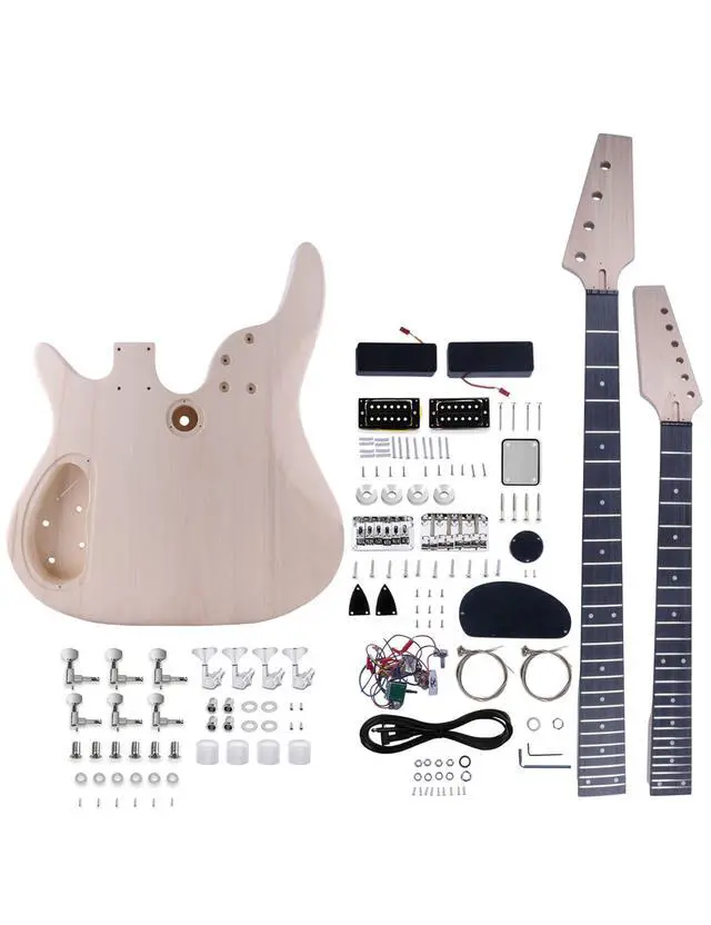 Alt view image 2 of 7 - Double Neck DIY Guitar & Bass Kit 6 String & 4 String Guitar Kit | Basswood Body, Hard Maple Neck, Engineered Fretboard, Chrome Hardware, Build Your Own Bass and Guitar