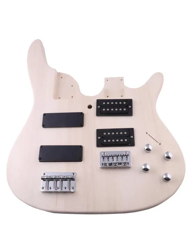 Alt view image 4 of 7 - Double Neck DIY Guitar & Bass Kit 6 String & 4 String Guitar Kit | Basswood Body, Hard Maple Neck, Engineered Fretboard, Chrome Hardware, Build Your Own Bass and Guitar