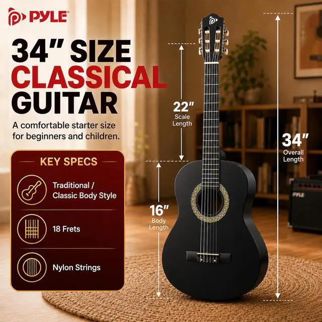 Alt view image 3 of 6 - Beginner Acoustic Guitar Kit, 1/2 Junior Size All Wood Instrument with Full Accessory Kit, Picks, Shoulder Strap, Carry Case, Cleaning Cloth, Tuner App, 2 Month Lessons, 34