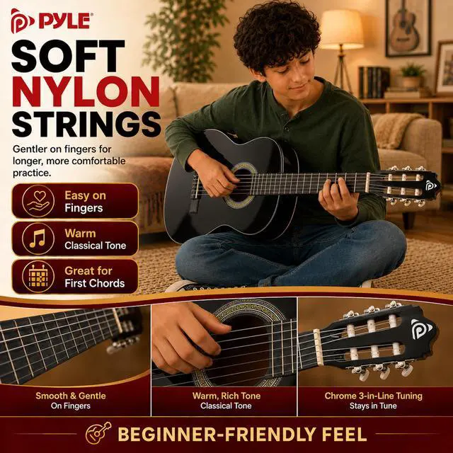 Alt view image 4 of 6 - Beginner Acoustic Guitar Kit, 1/2 Junior Size All Wood Instrument with Full Accessory Kit, Picks, Shoulder Strap, Carry Case, Cleaning Cloth, Tuner App, 2 Month Lessons, 34