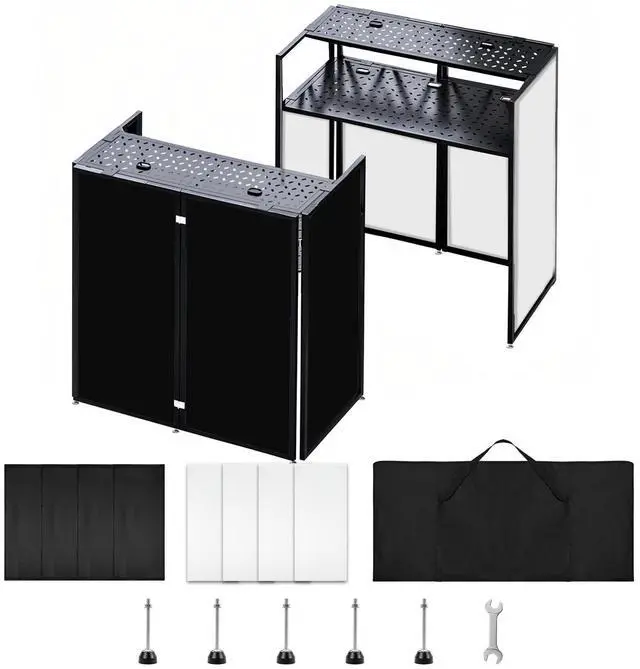 Main image of Portable DJ Facade Booth, Foldable DJ Table Stand, 40x20x45 " Tabletop, DJ Facade Station for DJ Controller, Mixer & LaptopEvents&Parties Includes Carry Bag & Black and White Lighting Scrims