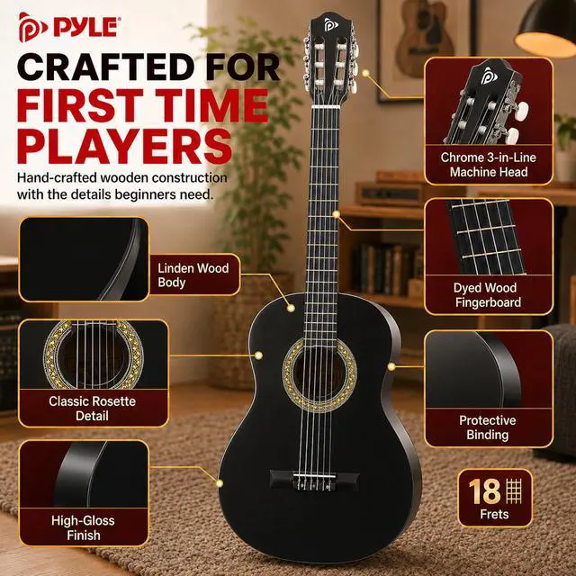Alt view image 5 of 6 - Beginner Acoustic Guitar Kit, 1/2 Junior Size All Wood Instrument with Full Accessory Kit, Picks, Shoulder Strap, Carry Case, Cleaning Cloth, Tuner App, 2 Month Lessons, 34